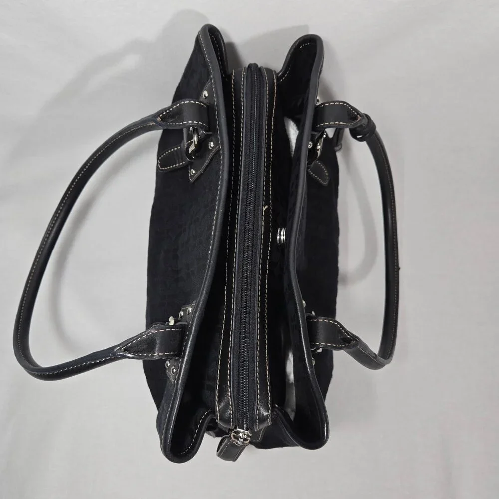 Vintage FOSSIL Y2K Whimsigoth BLACK Signature Canvas Leather Trim Shoulder Bag. - Picture 12 of 17